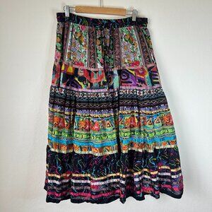 Travel Smith Skirt Womens 1X Plus Rainbow Floral Boho Cotton Festival ALine Maxi